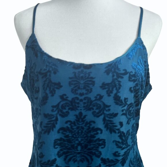 Forever 21 Womens Velvet Baroque Cami Mini Dress Womens XL Blue Burnout Goth - Picture 3 of 14